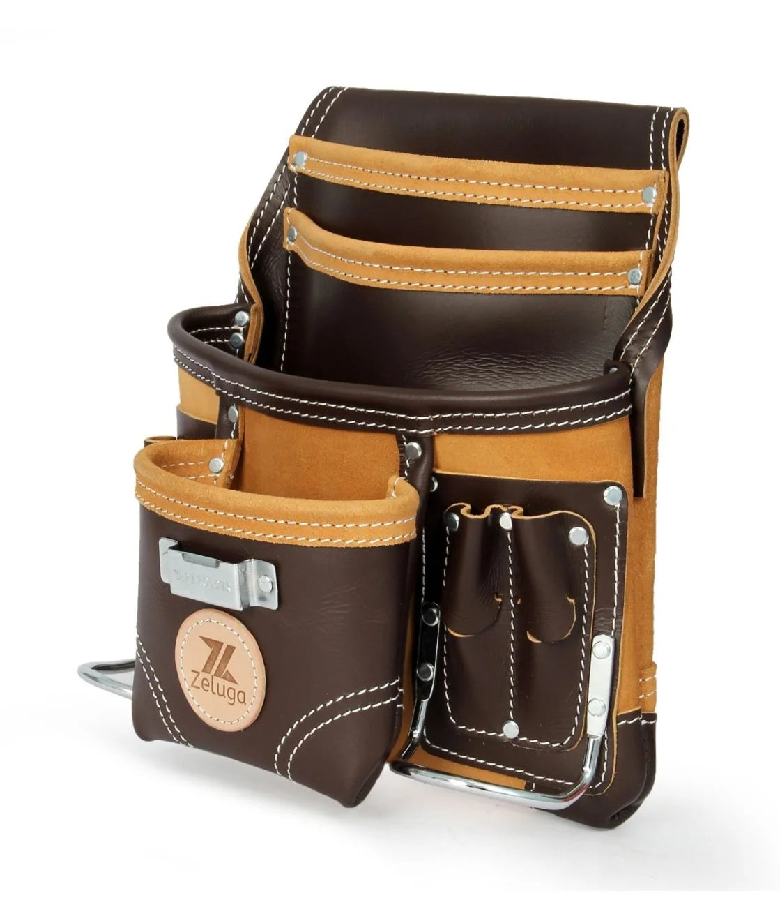 20-164 10 Pocket Rigger Heavy Duty Leather Tool Bag, Coffee