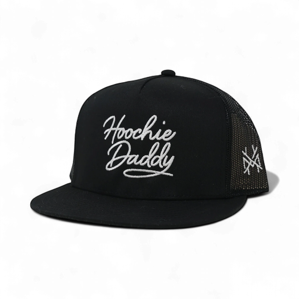 Hoochie Daddy Trucker Hat: Retro White with Black Rope