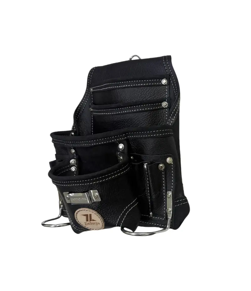 Zeluga: 10 Pocket Rigger Heavy Duty Leather Tool Bag, Textured Black