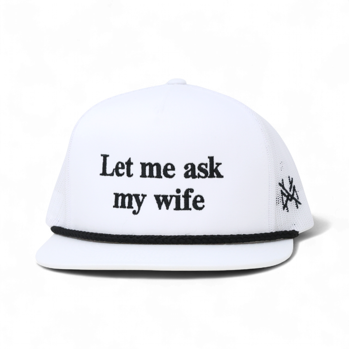 Let Me Ask My Wife Trucker Hat: 7 Panel Lowland/Khaki/Lowland