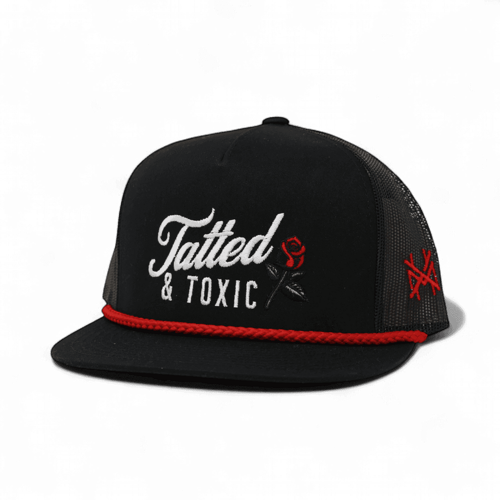 Tatted and Toxic Trucker Hat: Retro Black/Natural