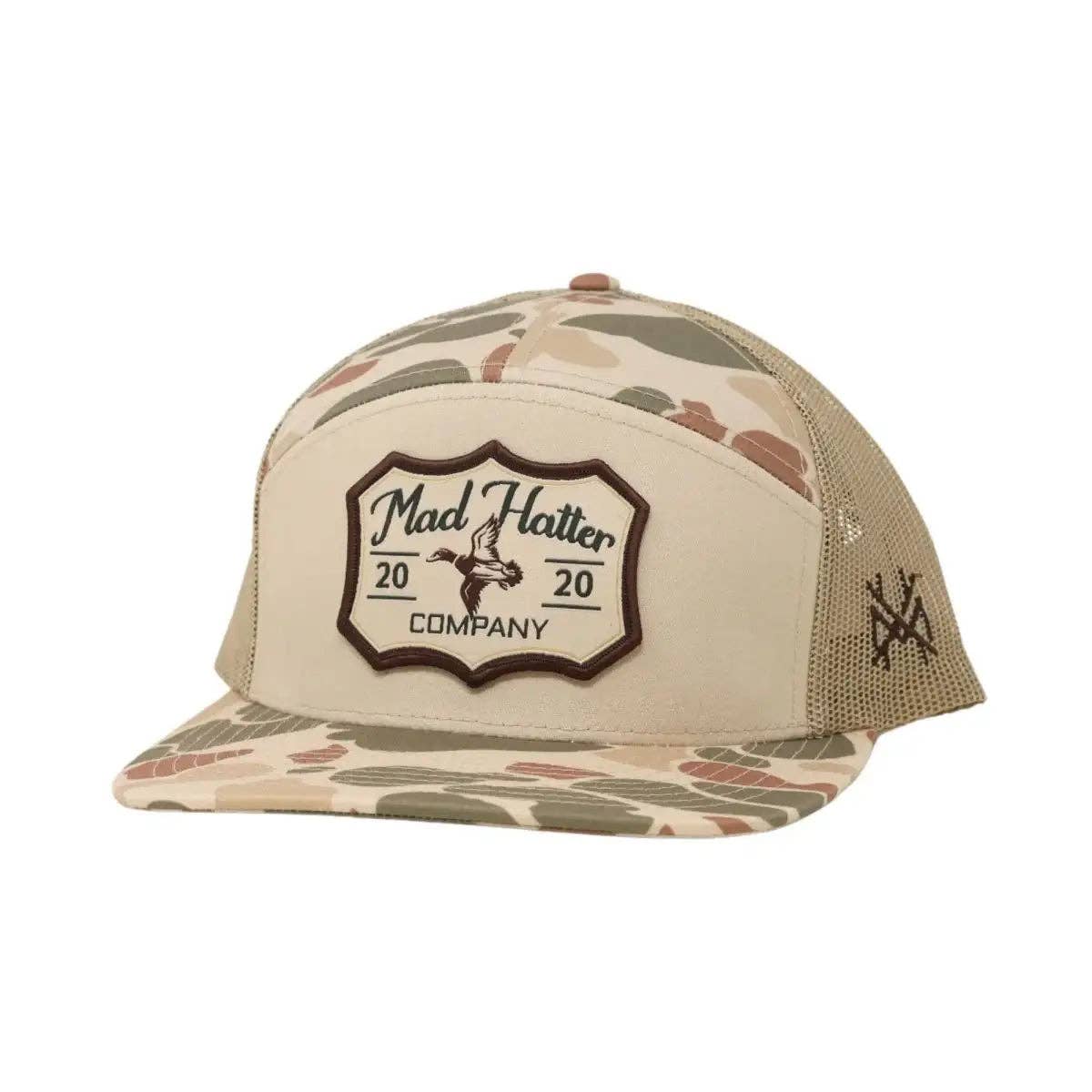 Green Head Trucker Hat: 7 Panel Harvest Camo/Tan/Harvest Camo