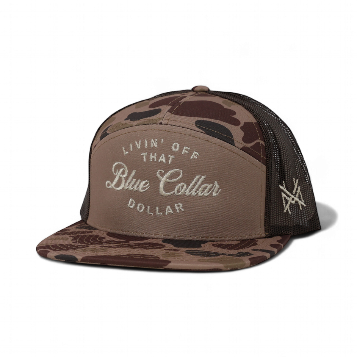 Blue Collar Dollar Trucker Hat: 7 Panel Bottomland/ Loden/ Bottomland
