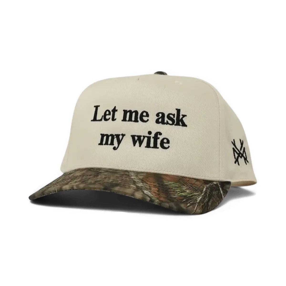Let Me Ask My Wife Trucker Hat: 7 Panel Lowland/Khaki/Lowland