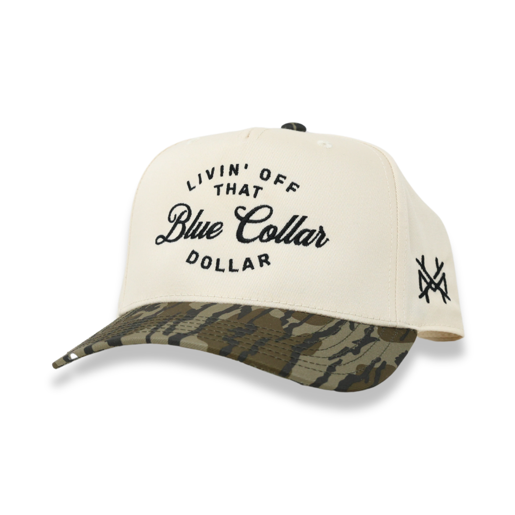 Blue Collar Dollar Trucker Hat: 7 Panel Bottomland/ Loden/ Bottomland