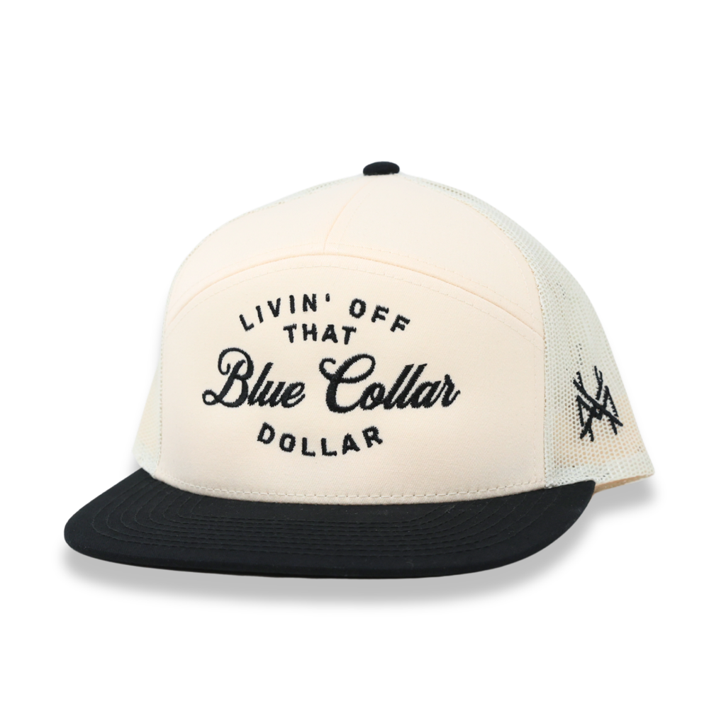 Blue Collar Dollar Trucker Hat: 7 Panel Black