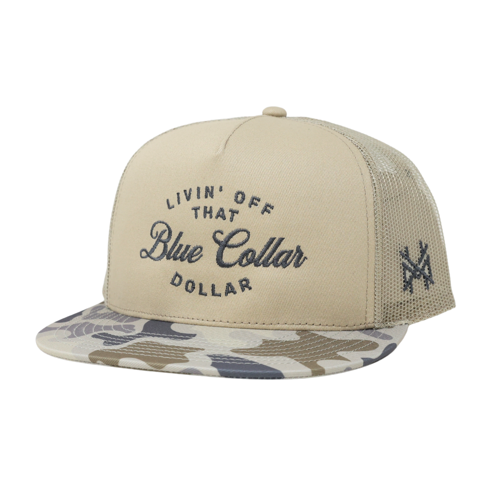 Blue Collar Dollar Trucker Hat: 7 Panel Bottomland/ Loden/ Bottomland