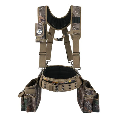 Zeluga 20-523 Large Pockets Tool Belts for men with Suspenders, 4″ Padded Toolbelt, Steel Hammer Holster, Carpenter Tool Pouch, Professional Tool Vest for men Construction, Camo
