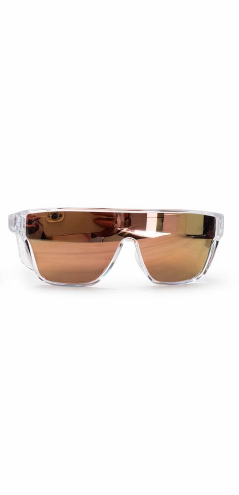 Safety Plus Collection: Safety Rosy Sunglasses with Clear Frame and Rose Gold Mirrored Lenses for UV Protection