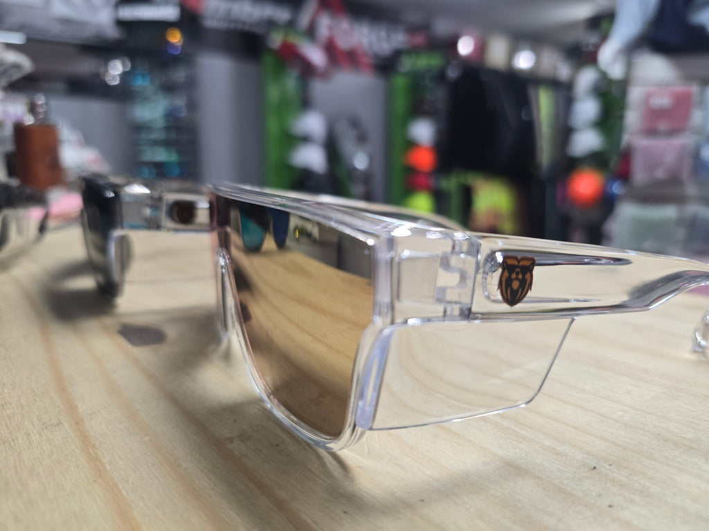 Safety Plus Collection: Safety Rosy Sunglasses with Clear Frame and Rose Gold Mirrored Lenses for UV Protection