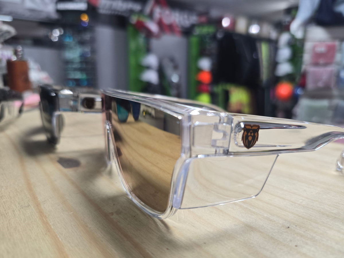 Safety Plus Collection: Safety Rosy Sunglasses with Clear Frame and Rose Gold Mirrored Lenses for UV Protection