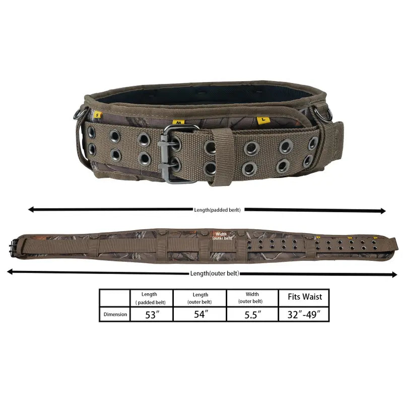 Zeluga 20-523 Large Pockets Tool Belts for men with Suspenders, 4″ Padded Toolbelt, Steel Hammer Holster, Carpenter Tool Pouch, Professional Tool Vest for men Construction, Camo