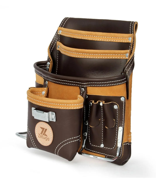 20-164 10 Pocket Rigger Heavy Duty Leather Tool Bag, Coffee